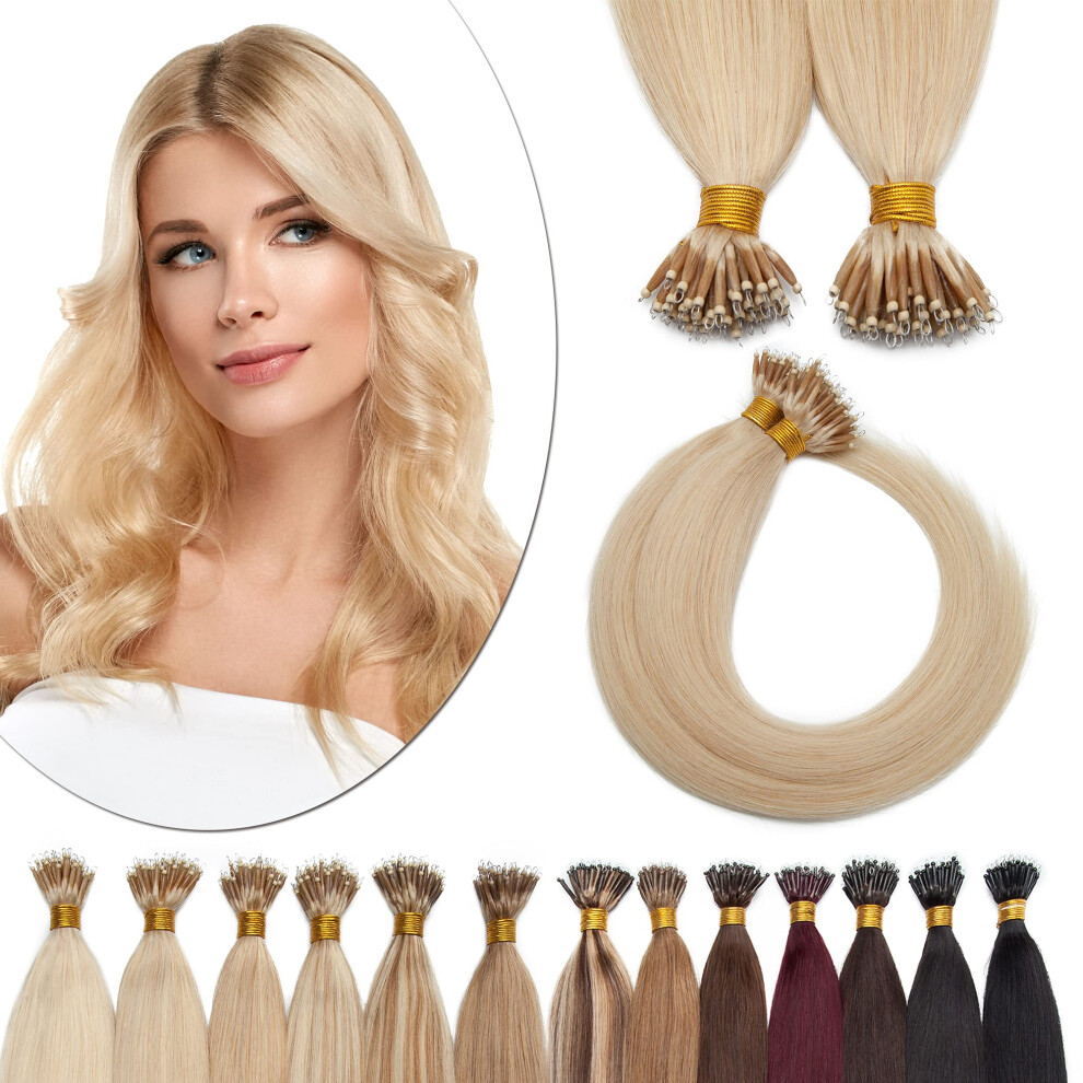 Nano Tip Hair Extensions 22 Inch Platinum Blonde 100% Remy Human Hair Pre Bonded Nano Bead Silver