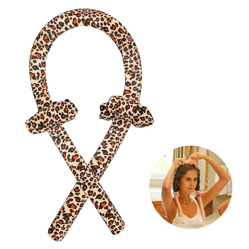 Heatless Hair Curler Leopard Pattern No Heat Curling Rod Headband for Overnight Curls