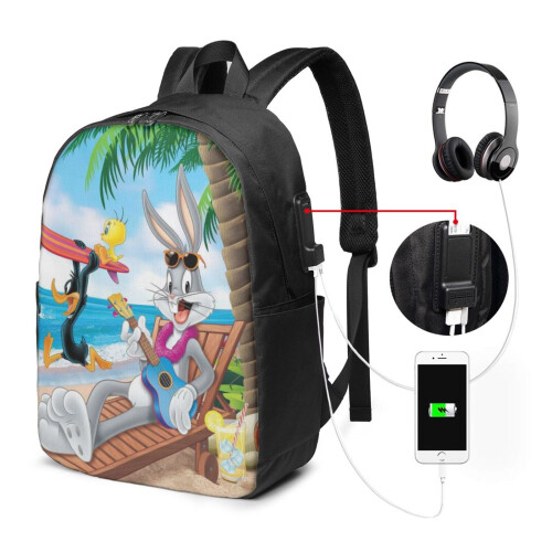Mochila para laptop Looney Tunes Travel, resistente à água e antifurto, com porta USB, 17 polegadas, compatível com MacBook Pro, mochila executiva