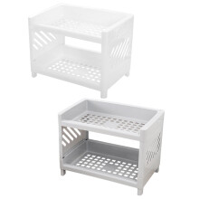 2 Pcs Plastic Kitchen Things Wisking Tool Shelf Cupboard Double Layer