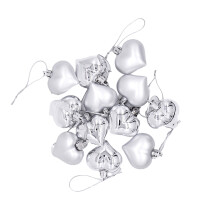 Farfi 12Pcs/Box Heart Shaped Hanging Ball Decorative Plastic Christmas Room Baubles Ball Xmas Tree Ornament (Silver)