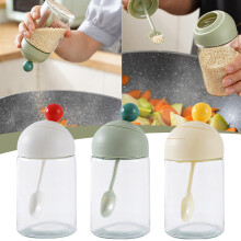 Bocal de cuisine Jacenvly Halloween - Boîte de rangement télescopique en verre pour épices avec couvercle cuillère, décorations d'automne, vert