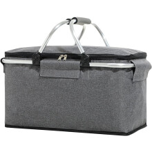 Foldable Insulated Picnic Basket Collapsible Cooler Bag 22L Portable Camping Grocery Basket with Aluminium Handles (Grey), Gray, (202104160811)