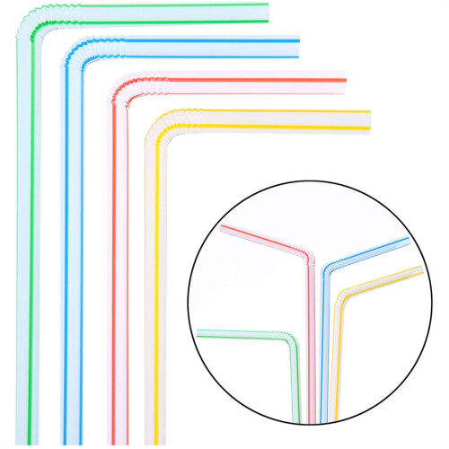 BAILANku300PCS Πολύχρωμα Εύκαμπτα Πλαστικά Καλαμάκια Ποτού, Συμβατά με Κύπελλα, Μακριά 1