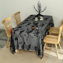 Nappe d'Halloween Fnyoxu, tissu dentelle à tête de mort et pompon, motif citrouille noire pour tables rectangulaires, 178 x 150 cm, décoration de
