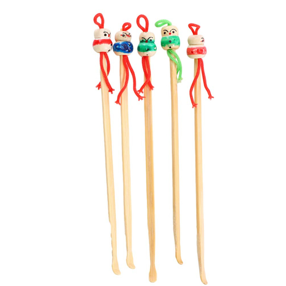 Bamboo Ear Cleaning Spoon Set with Doll Head Tip for Gentle Wax Removal â 5 Piece Wooden Tools
