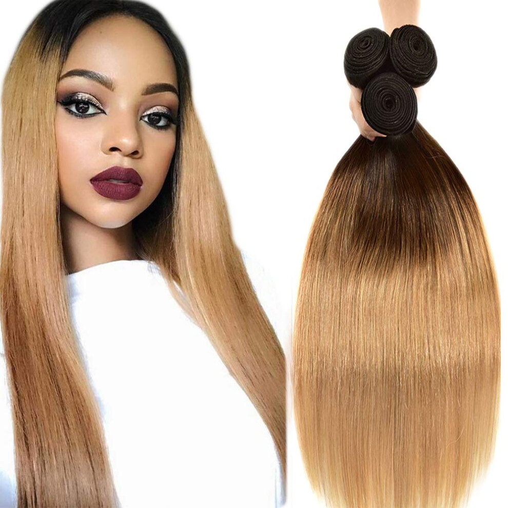 Unisex Brazilian Virgin Ombre Hair Bundles 1B/27 Honey Blonde Straight Weave 18 20 22 Inch 3Pcs