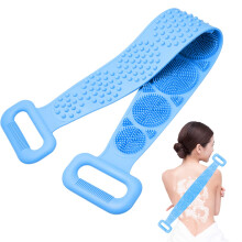 Silicone Body Scrubber with Handles, Long Exfoliating Back Scrubber for Shower, Blue