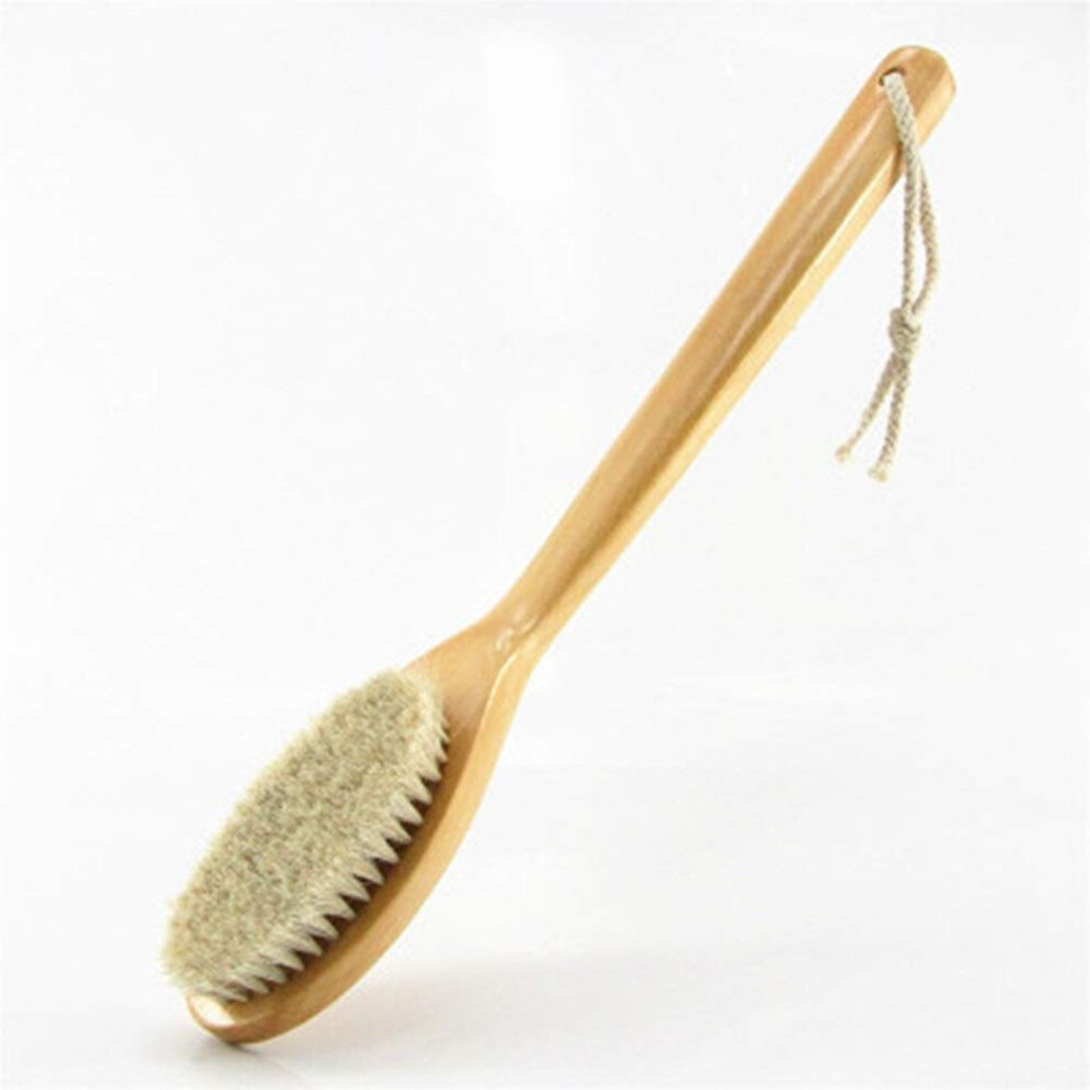 Long Handle Wooden Bath Brush Back Scrubber with Soft Bristles for Wet or Dry Use 41x7cm