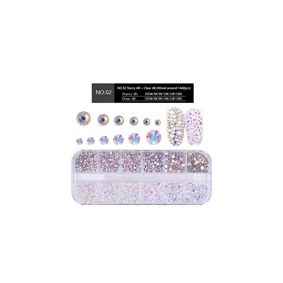 Nail Rhinestones MultiSize Mixed Color Flatback Crystal Nail Gems Kit for DIY Nail Art