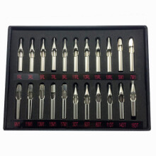 Tattoo Tips Kit 22pcs Stainless Steel Set for Lining and Shading with Full Size Range and Storage