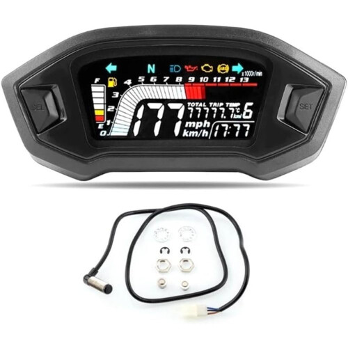 Motorcycle Digital Tachometer, Digital Meter Speedometer Odometer with LCD Display and Backlight Digital Odemeter, Universal Application Waterproof