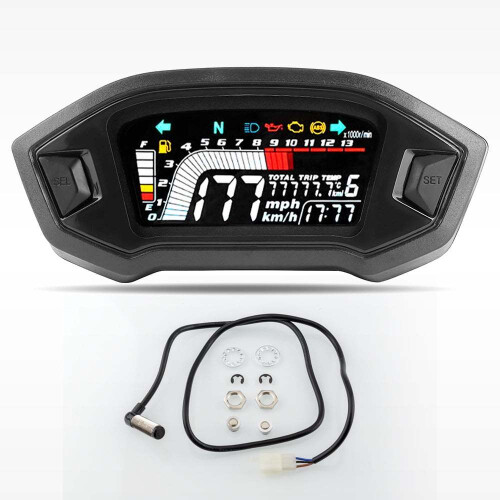 Motorcycle Digital Tachometer, Digital Meter Speedometer Odometer with LCD Display and Backlight Digital Odemeter, Universal Application Waterproof 1