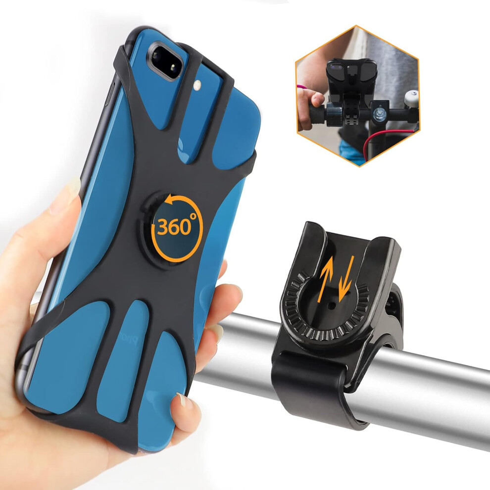 Universal Bike Phone Mount, Reliable Shock Absorbing Detachable Handlebar Motorcycle Phone Holder, 360 Degree Rotation Quick Release Design For 9138057181708