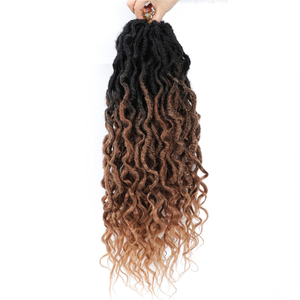 Unisex 24 Inch Boho Goddess Faux Locs Crochet Hair Extensions Ot30# Prelooped Curly Wavy Synthetic Braids