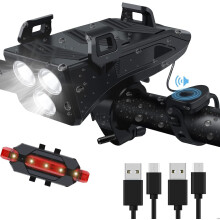 Suporte recarregável para celular em bicicleta, farol de LED para bicicleta com função de power bank para passeios noturnos seguros, farol