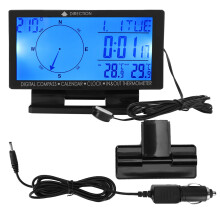 Smart bilinstrumentpanel, bilkompassklokkekalender inn og ut termometer med blå bakgrunnsbelysning, LCD digital skjermtemperaturvisning for