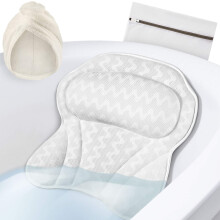 Luxury Bath Pillow with Ergonomic Neck Support, QuickDry Mesh and Suction Cups, Spa Kit with Hair Towel