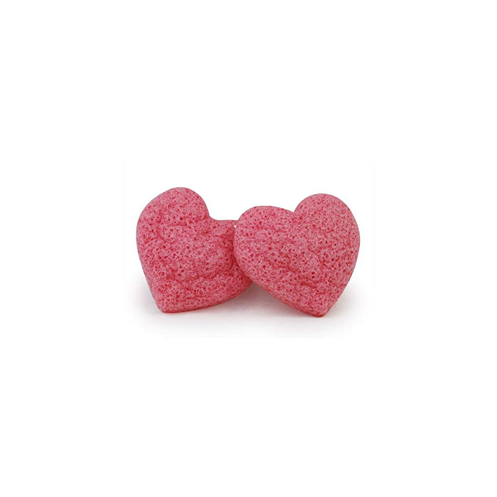 Konjac Facial Sponge Organic Pink Rose Heart for Sensitive Skin Gentle Exfoliation 2 Pack