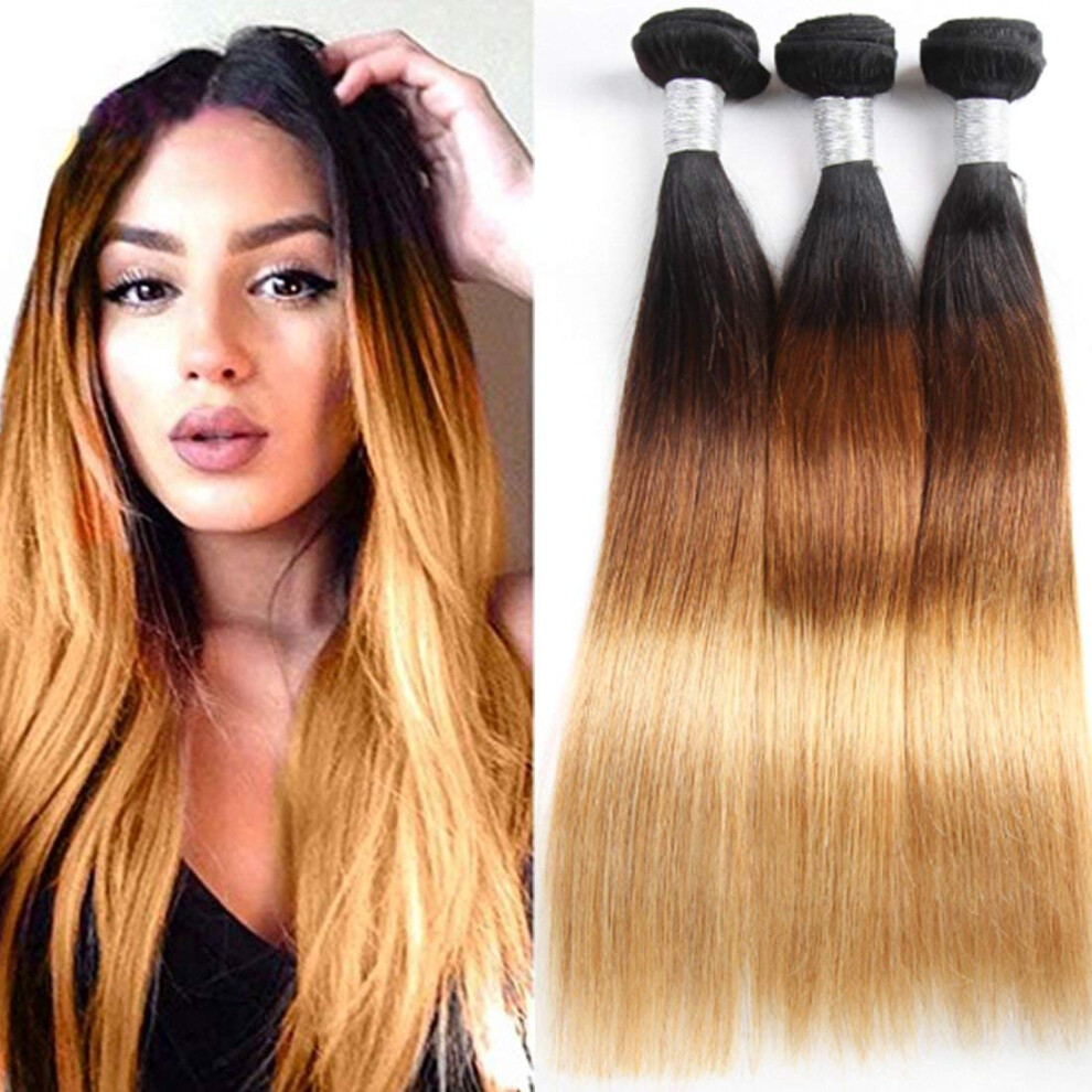 Unisex 100% Virgin Brazilian Straight Hair Bundles 3Pcs Double Weft Extensions Tangle Dyefriendly 1B/4/27