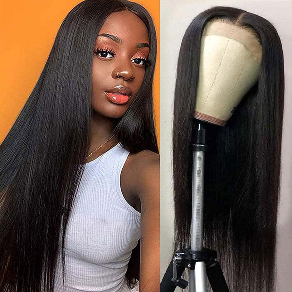 Unisex Brazilian Straight Human Hair Lace Front Wig 4X4 Hd Lace Closure Pre Plucked 180% Density