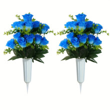 2 Sets Artificial Cemetery Flowers,Memorial Flowers,Beautiful Arrangements for Headstones, Long Spikes Outdoor Memorials