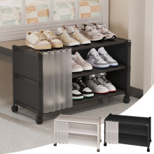 Zapatero compacto con ruedas de acero inoxidable ABS con almacenamiento multicapa, armario con cortina móvil para entrada, armario y espacios