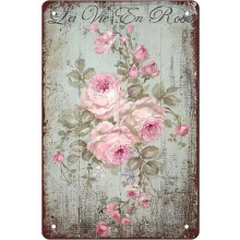 Vintage rosetrykk metallblikkskilt 30x40 cm - Shabby chic veggdekor, romantisk bondegårdsstil, kompatibel med baderoms- og soveromsdekor