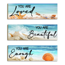 3pcs Wall Sign Beach Wooden Wall Art Ocean Beach Wall Decoration Living Room Wall Decor