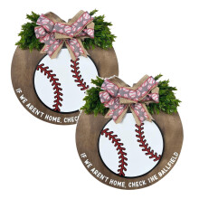 Guirlanda de boas-vindas Xubond Baseball para porta, placa redonda marrom, estilo fazenda, para uso externo em todas as estações, compatível com