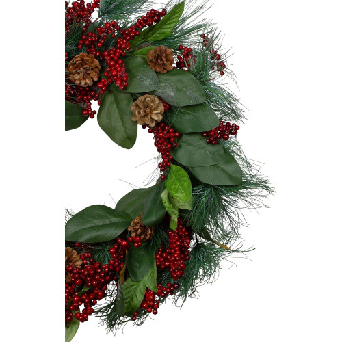 Guirlanda de Natal artificial com folhas, frutos silvestres e agulhas de pinheiro - 60 cm (24 polegadas), sem luzes. 2