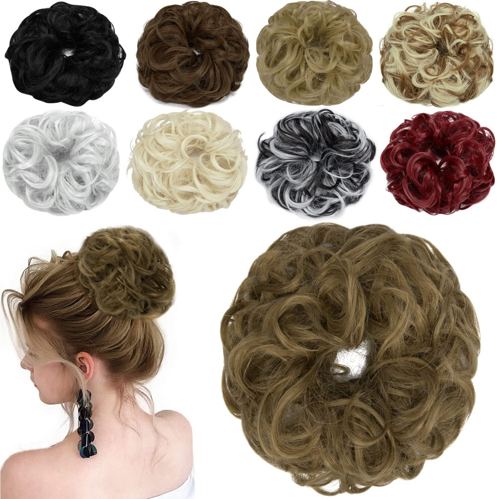 Unisex Brown Messy Bun Hair Piece For Women Wavy Curly Bun Extension Light Ash Blonde Instant Volume