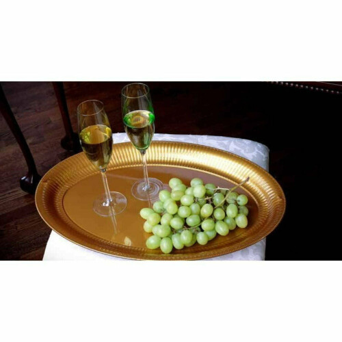 Bandeja oval de plástico dourado de 14x21 polegadas - Ideal para eventos e uso casual (1 unidade) 1