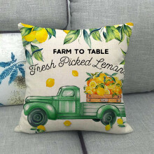 Fodera per cuscino decorativo con motivo limone, 45x45 cm, con ghirlanda di limoni e bicicletta, motivo "Squeeze The Day", per divano.