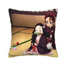 Fodera per cuscino in morbido velluto a coste con stampa Demon Slayer, 45x45 cm, fodera decorativa per divano, camera da letto, letto, sedia e