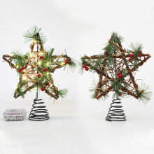 SUSUchens juletre-topp stjernepynt med lys tre tretoppdekor varm atmosfære rekvisitt for fest hjem kjøkken arrangementer klubber barer med lys