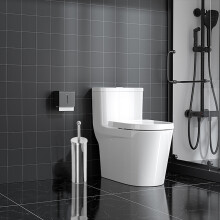 Spazzola per WC in acciaio inox con base, ideale per la pulizia domestica, il bagno, il lavaggio del WC, con setole morbide e manico lungo, perfetta