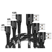 Pacote com 3 cabos USB-C de 1,2/1,8/3 m (4/6/10 pés), ângulo reto de 90, compatíveis com Samsung S24/S23, Note10, Série A, Moto G, Pixel 8/7 e