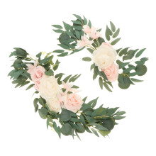 2x Zijden Bruidsboog Bloemen, Bloemenslinger, Kunstbloemen voor Tafeldecoratie, Achtergrondbord, Beige