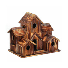 Vogelhuisje, Vogelhuisje voor buiten, Houten vogelhuisjes om buiten op te hangen, Handgemaakt met 6 gaten, Natuurlijk