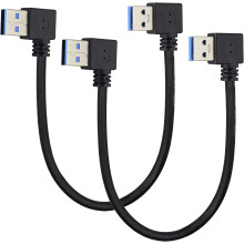 Pacote com 2 cabos USB 3.0A em ângulo reto e esquerdo (90 graus) com conector USB 3.0 tipo A macho para transferência de dados e carregamento.