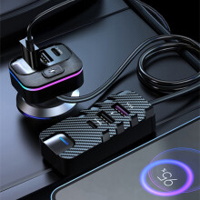 lulshou Autolader met Snelladen, Multifunctioneel, 66W Autolader, Telefoonlader voor Achterin de Auto, LED-verlichting, 6-poorts uitbreiding, Breed