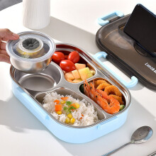 Schulsachen! Avtoify Thermoisolierte Bentobox mit 4 Fächern, Suppenschüssel, Lunchbox-Geschirrset, tragbare Lunchbox, blaue Lunchbox für Schüler