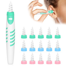 Ear Wax Removal Tool with Gentle Spiral Silicone Tip and 16 Replacement Heads for Safe Ear Cleaning