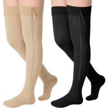 2 Pairs Zipper Compression Socks Thigh High 20-30 mmHg Compression Socks Closed Toe Thigh High Compression Stockings