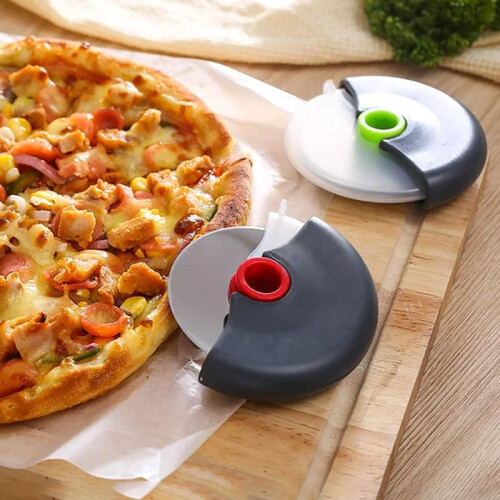 Pizza Cutter Stainless Steel Wheel with Lid Roller, Sharp Dough Slicer for Baking, Red 2Pack 1
