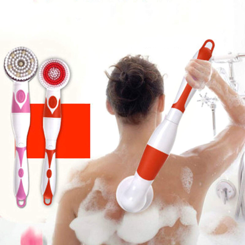 Pink Electric Shower Brush Waterproof Long Nonslip Handle With Multiple Heads For Body Cleaning
