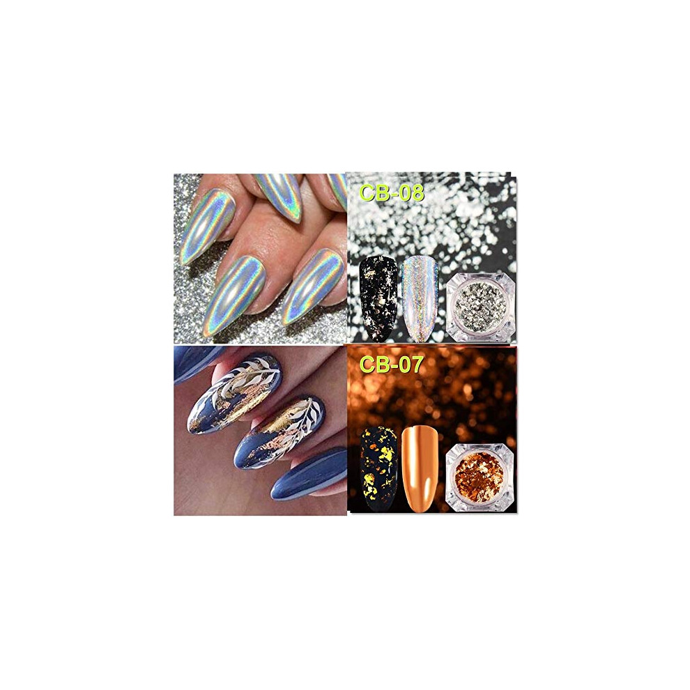 Gold/Silver Nail Art Glitter Flakes And Metallic Nail Sequins Mirror Effect Foil For Manicure Cb07 Cb08