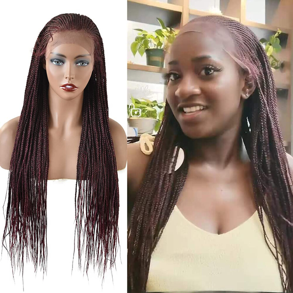 30 Inch Lace Front Box Braids Wig for Black Women, Synthetic Hand Braided Cornrow Style