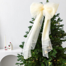 Large Christmas Tree Bow Topper Ornament 75cm Polyester Decoration for Wreaths and Garlands in Red Green Wine Beige